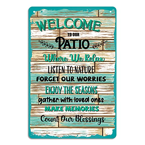 WhatSign Funny Home Wall Patio Decor 12"x8" Welcome to Our Patio Sign Wall Decor,Farmhouse Sign Plaque for Home Decor,Funny Patio Wall Art for Indoor,Outdoor,Rustic,Bar,Coffee,Garden Wall Decoration