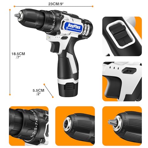Akku-Bohrschrauber 12V, 3/8" Chuck Handschrauber-Bohrer-Set mit 1.5Ah Batterie und 5 Bürsten, 2-Gang Wiederaufladbare Bohrer Akku zum Bohren von Holz Metall Kunststoff – Bild 3