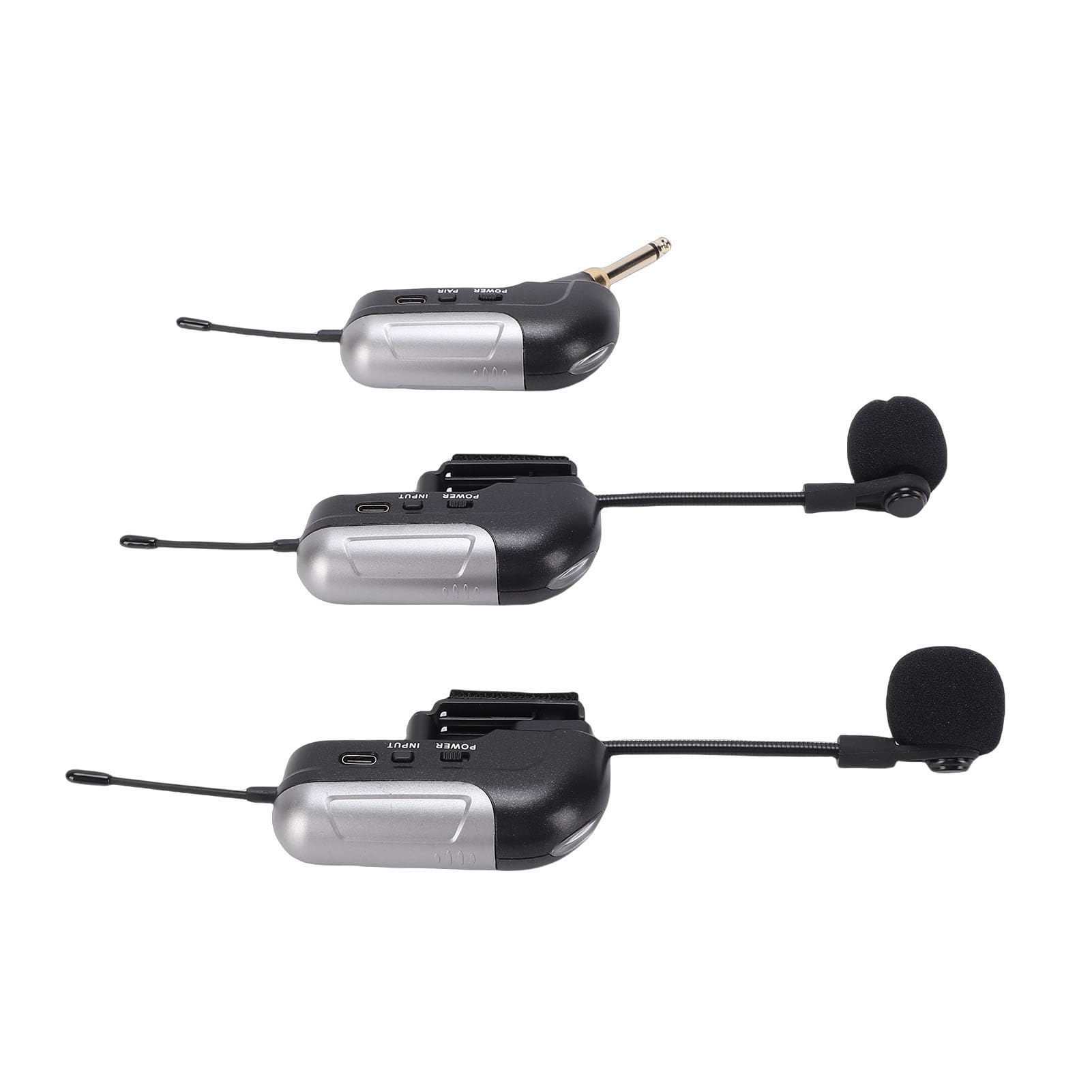 PUSOKEI Doppio Microfono Wireless per Fisarmonica UHF, Microfono per Ripresa Strumentale con 2 Trasmettitori e 1 Ricevitore, Ricezione a 360° e Riduzione del Rumore, Portata 30 M,