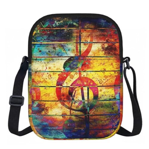 DOPKLNA Nota musical impresa en madera colorida, Bolsos cruzados con cremallera, bolsos de hombro informales para mujeres y hombres.