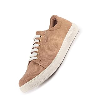 FAUSTO FST 1397 TAN-44 Men Tan Denim Casual Classic Lace Up Sneaker | Low Top Canvas Shoes with Adjustable Elastic | Lightweight with Cushioned Insole (10 UK)
