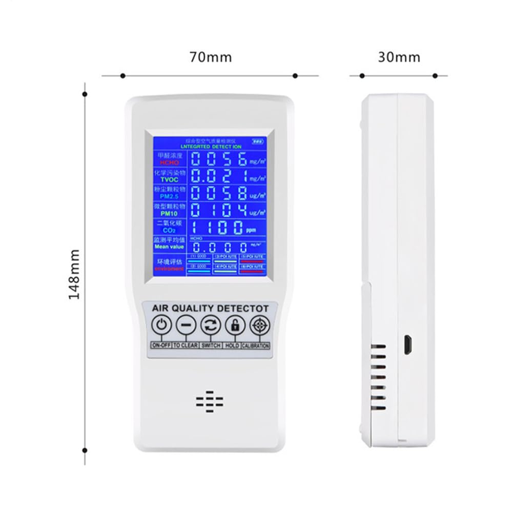 Monitor de Calidad del Aire - Probador de Calidad del Aire preciso para | CO2 HCHO TVOC PM2.5 PM10,Detector de Aire Multifuncional en Tiempo Real para Oficina en casa, Registro de mo