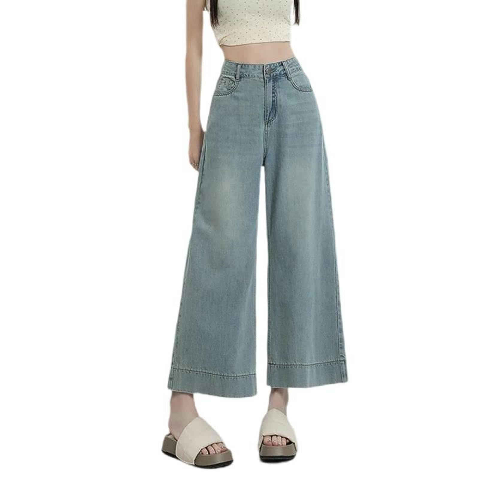 Jeans femme bleu ciel coupe ample haut de gamme en longueur cheville d'été