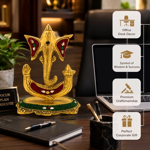 Image of Kalakriti Decorative Lord Trishul Ganesha Idol for Home Decor - Golden Metal Finish Ganpati Murti for Pooja Room, Office & Gift Purpose
