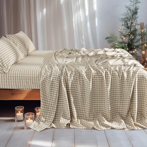 Image of LBRO2M 100% French Pure Linen Sheet Set 4Pcs, 16 inch Deep Pocket Cal King