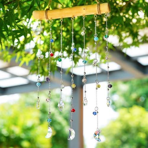 Carillon à vent en cristal extérieur attrape-soleil pour fenêtre déco de jardin suspendue