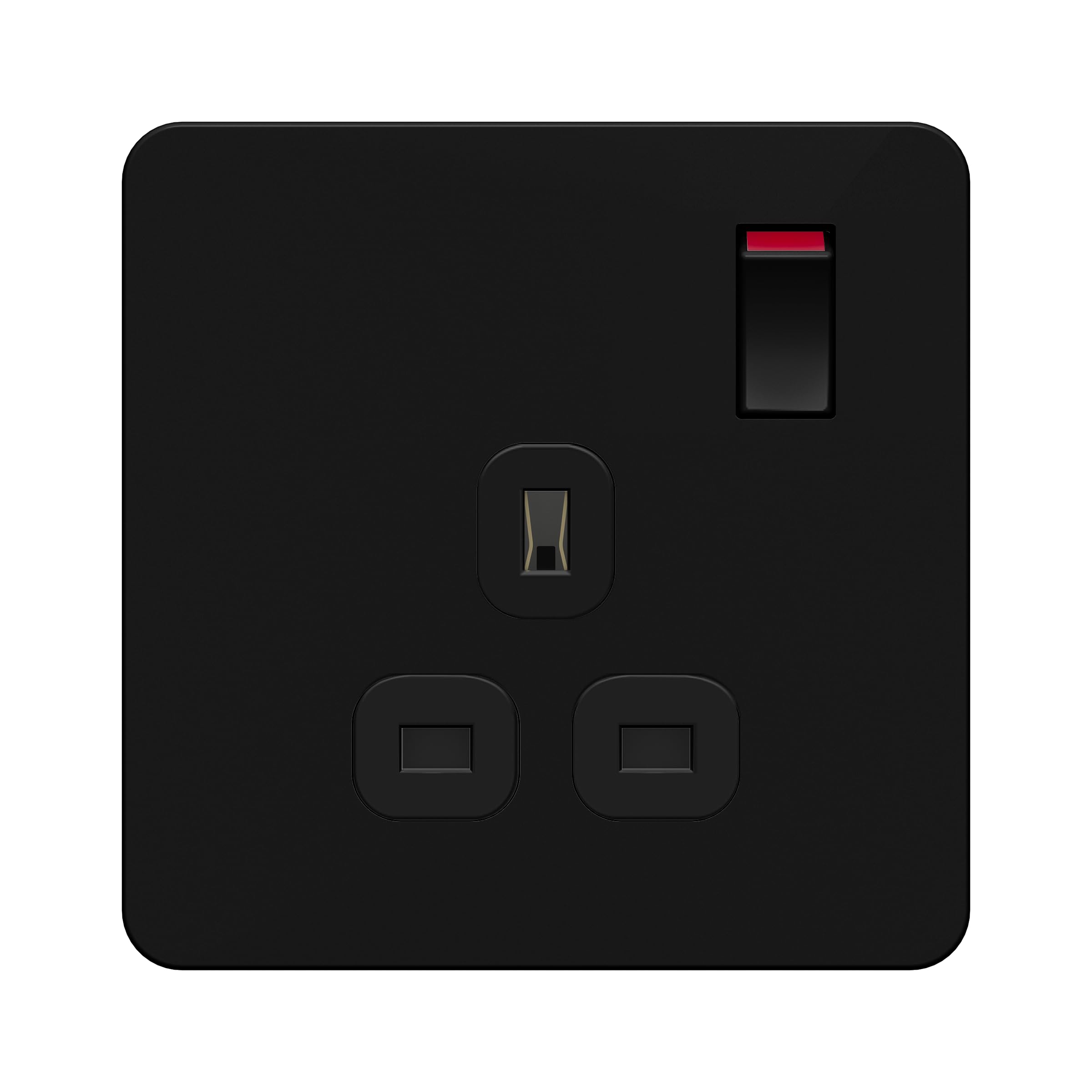 LIDER 1-Gang Switched 13A Socket, Double-Pole Plug Socket with Control Switches, Child-Proof Shutter, Screwless Plastic Plate Cover, UKCA, Thermoplastic, Glossy Finish, Black