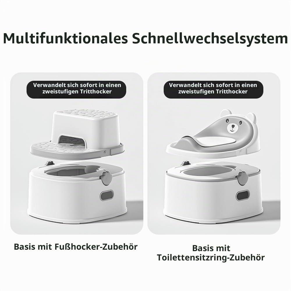 Töpfchentraining-Toilettensitz für Kleinkinder, multifunktionales tragbares Töpfchen mit Spritzschutz, verstaubares Design mit Fußhocker, minimalistischer schlanker Optik, leicht zu reinigen (Grau)