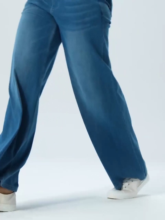 Jeans Donna Gamba Larga Vita Alta - Elastici Per Yoga E Casual - Foto 10