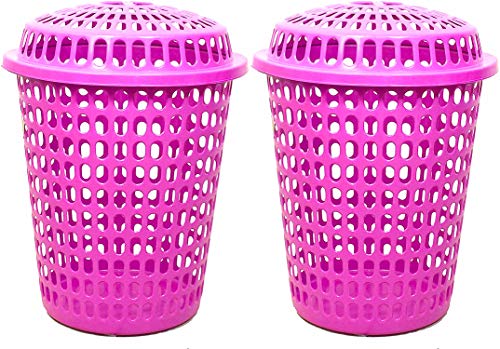 Image of 2 Laundry Basket with Lid, Cap - Durable (Unbreakable) 50L with 6 Months Warranty (Pink, Pink)