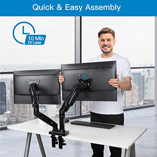 Image of Audiovan Gas Monitor Mounts - Articulating Arm, Adjustable VESA Mount Desk Stand with Clamp and Grommet Base. (Black, F-160-Dual Arm Gas Spring)