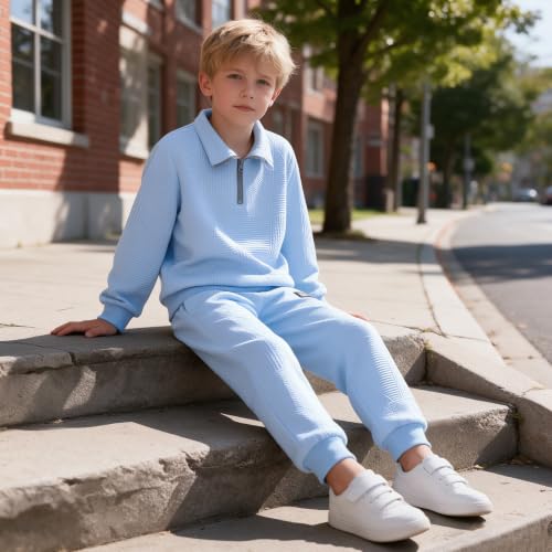 SOFIPURE Boys Outfit Set Quarter Zip Long-Sleeve Top & Pants, 9-10 Years - image 4
