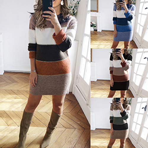 Ewrt Women's Color Block Mini Bodycon Pullover Sweater Dress Long Sleeve Slim Fit Warm Fall Winter Sweatershirt Dresses (Green, Xxxl) #TOP3