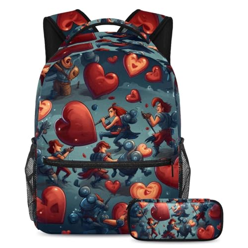 Cartables de grande capacité Fight for Red Heart avec trousse pour ados