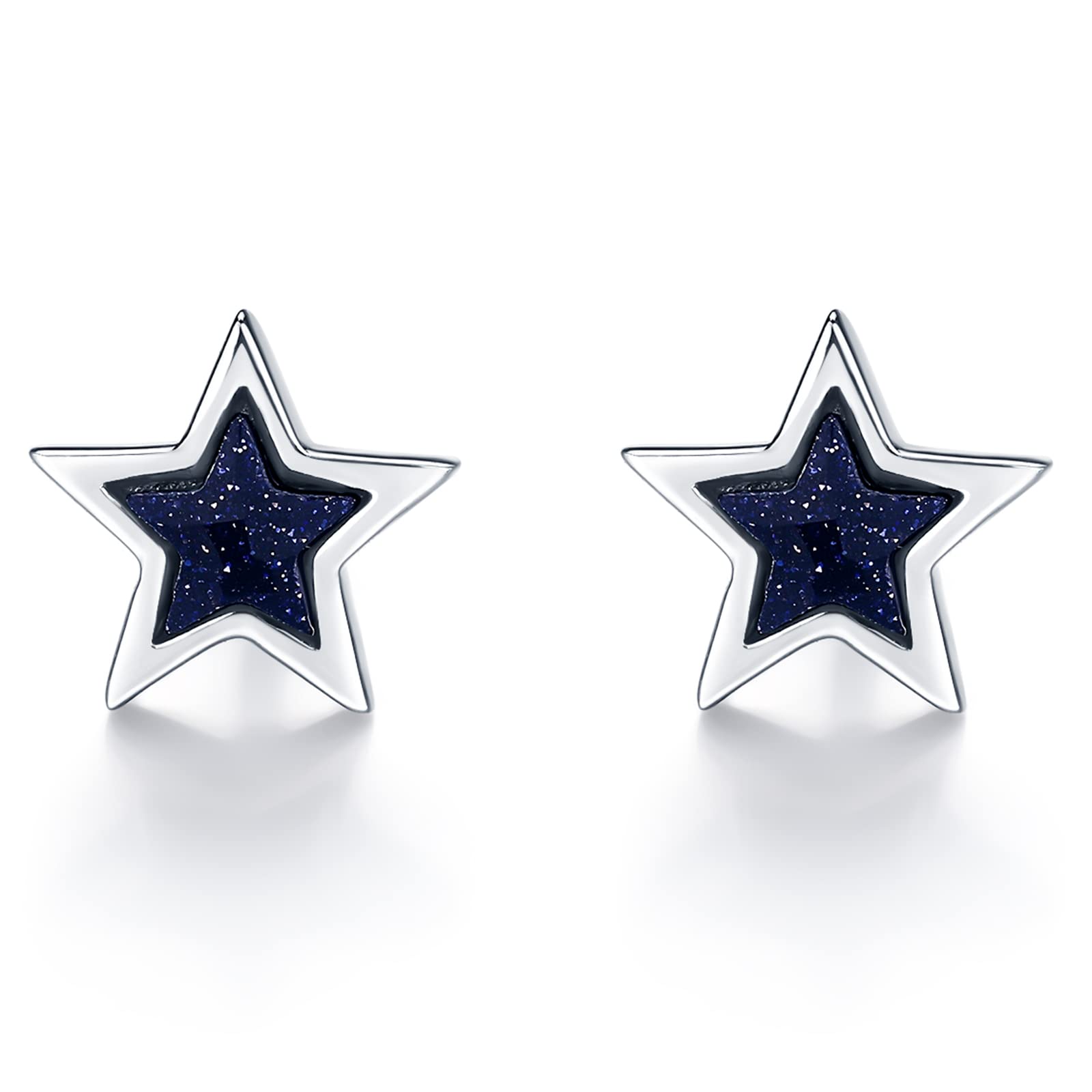 ZHOU LIU FUStar Earrings S925 Cute Stud Earrings for Women Hypoallergenic Small Glass Star Sterling Silver Post Earrings Jewelry Gift