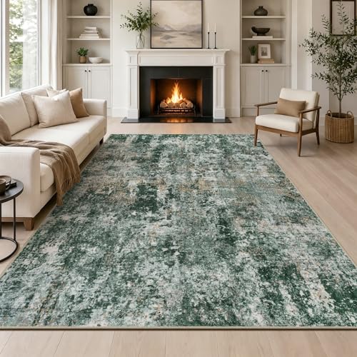 Capslpad Green Abstract Area Rug 160x230cm Modern Short Pile Soft Faux Wool Living Room Rug Washable Indoor Rug Non Slip Minimalist Floor Mat Rugs for Living Room Bedroom Office Area Kitchen Decor