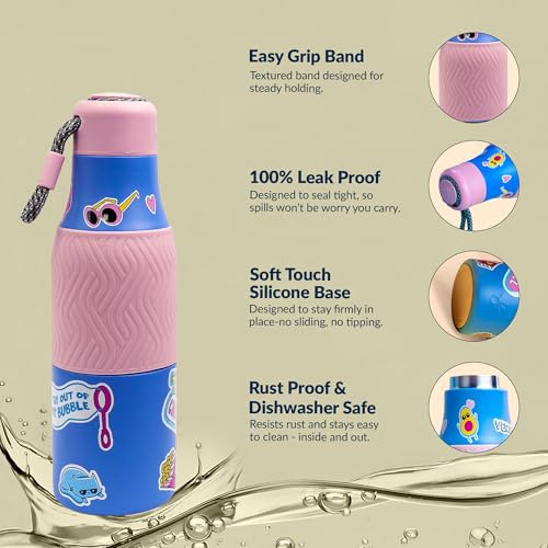 Image of Rabitat ZAPPY Personalized 700ml Insulated Water Bottle for School Kids | 2-Year Warranty | Full School Day, No Refills | Spinflo Leakproof Cap | 18 Hrs Cold | ISI Certified Stainless Steel | Laven