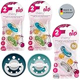 NIP Cherry Rundsauger Schnuller // 8 Stück Boy Set // Gr.2 // Naturlatex // 6+ Monate // Blau & Türkis + Grau & Hellblau