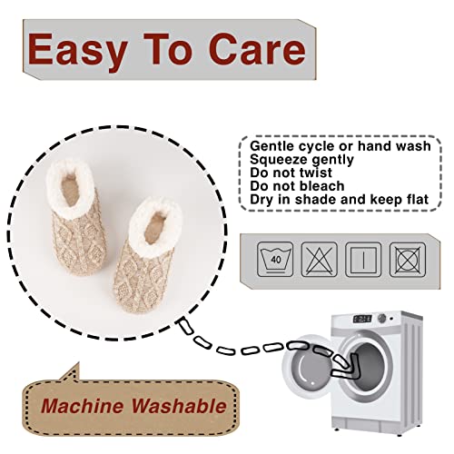 Cosyone1997 Women's Sherpa Slippers, Cozy Warm Indoor Ankle Booties, Soft Fuzzy House Socks Non-Slip Gripper Bottoms (Diamond Knit Beige 7-8) #TOP5