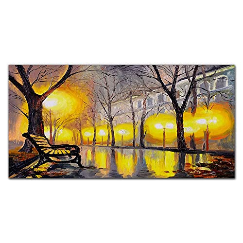 Impression sur verre pour salon moderne représentant un parc urbain illuminé de 100x50cm