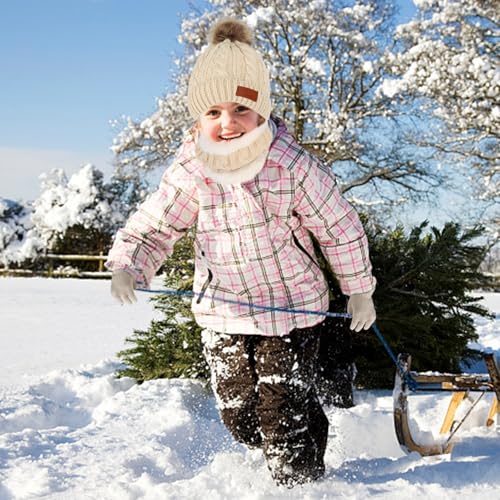 Image of Kids Hat Scarf Gloves Set, Kids Winter Beanie Hat Scarf Gloves Set with Knit Thick Warm Fleece Lined for 1-6 Years Old