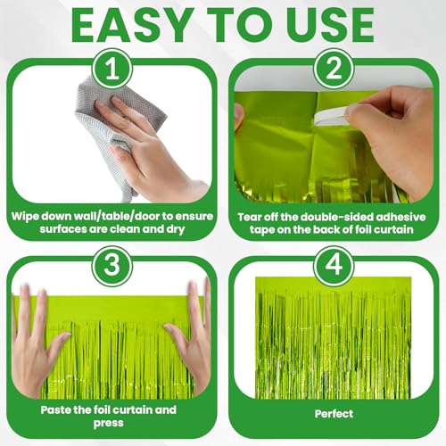 Image of Matte Lime Green Tinsel Foil Curtains Backdrop Party Decorations