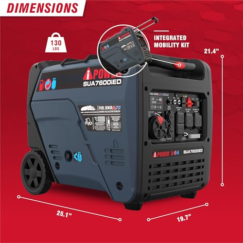 Image of A-iPower 7600W Dual Fuel Quiet Portable Inverter Generator, Electric Start RV Ready, EPA & CARB Compliant CO Sensor, With Telescopic Handle For Backup Home Use, Tailgating & Camping (SUA7600iED)