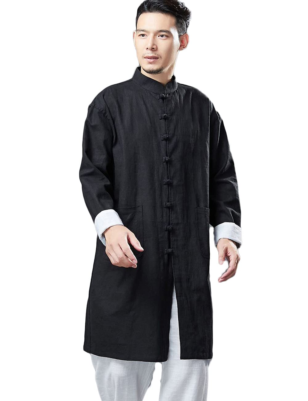 NFYM - Cappotti da uomo vintage in cotone e lino, stile tung