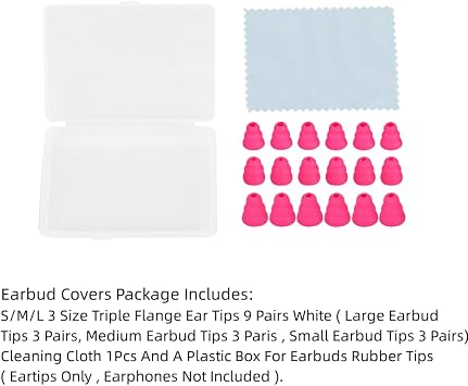 Earbud Tips Triple Flange Earbud Tips Triple Flange Eartips Eargels Earpads Ear Tips Gels Bud with Silicone Ear Bud Tips Replacement Tips L/M/S 9 Pairs(Pink)