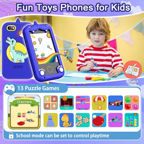 Kids Phone for Boys, Toys for 3-10 Year Old Boys Girls Christmas Birthday Gifts for Kids, Touchscreen Toddler Smartphone Learning Toys, Kids Toys Play Cell Phones with Camera, Games, Music, 8GB Card