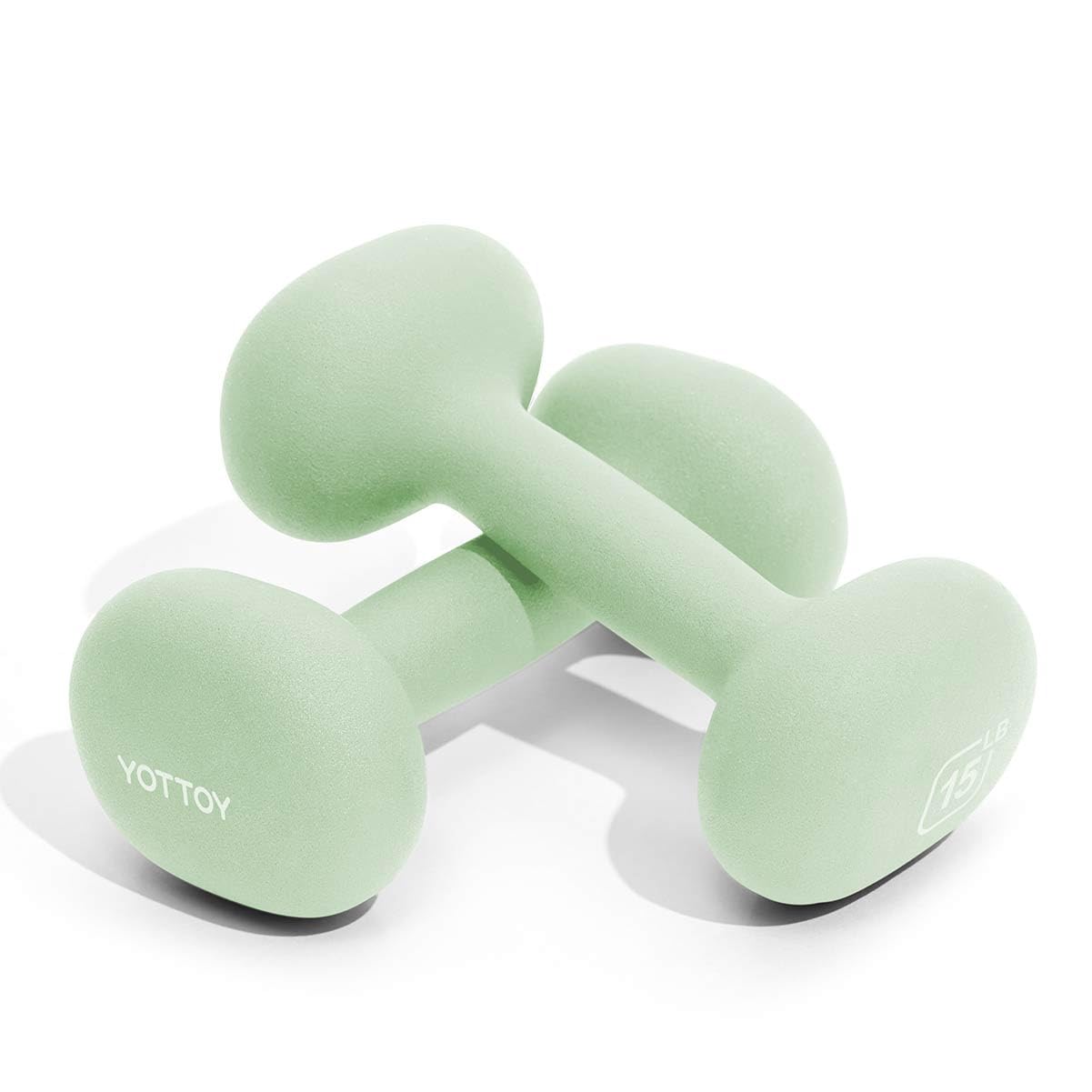 YOTTOY Dumbbell Set of 2,2-15 Pound Hand Weights for Women, Non-Slip Hand Weights for Home Gym, Strength Training, and Full-Body Workouts (Green, 15LB-Pair)
