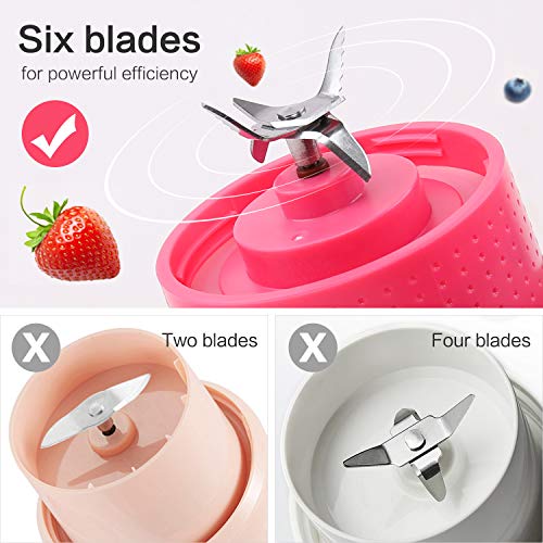 Portable Blender, Smoothie Blenders, Personal Size Blender USB Rechargeable Smoothies and Shakes Juicer Cup, 2000mAh Battery Strong Power Pink