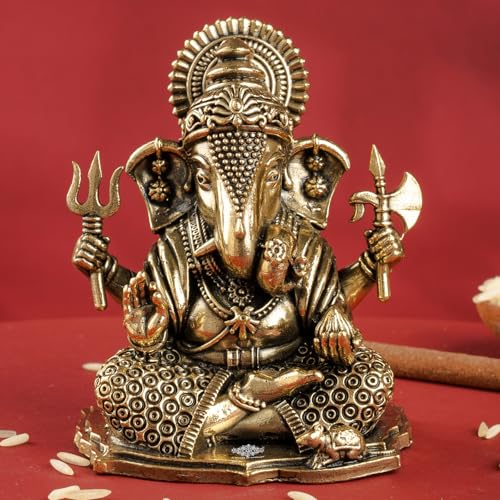 Image of INDIAN ART VILLA Brass Ganesha Idol, 2 Inch Ganesh Ji Murti for Pooja Room, Meditation, Office & Car Dashboard, Spiritual Vastu Showpiece & Ideal Gift for Diwali, Ganesh Chaturthi & Weddings