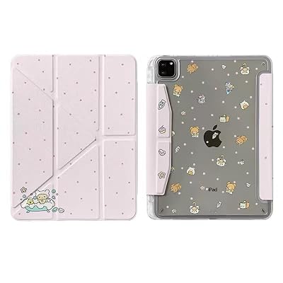 Adjustable Stand Auto Sleep/Wake Leather Folio Case with Stylus Holder for Apple Brown Bear Japanese Cartoon Pink Polka Dot Cute Sweet Girl (for iPad A16 11-inch 11 11th Generation 2025)