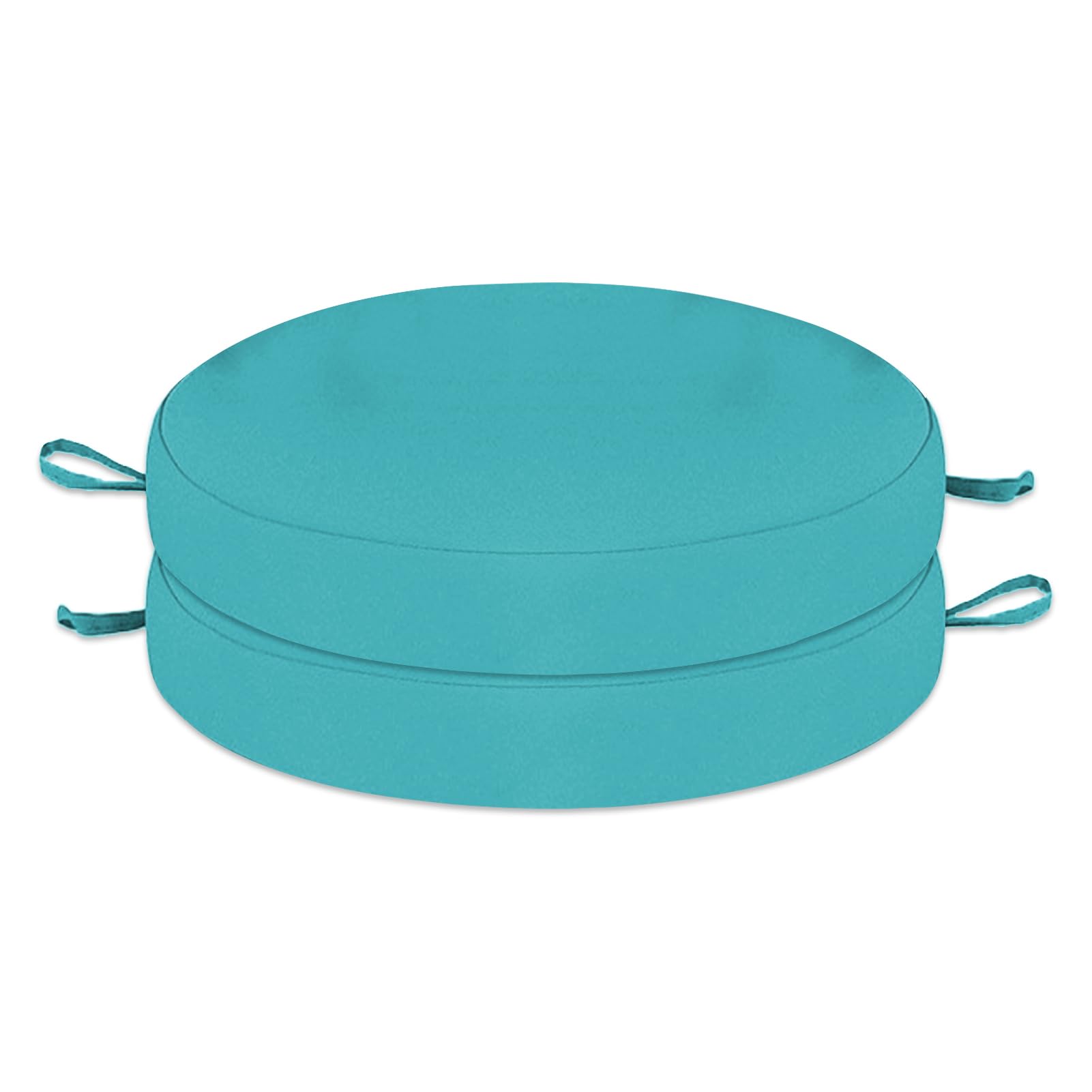 Wokuaile Outdoor Bistro Chair Cushions Set of 2, Waterproof Outdoor Round Seat Cushions with Ties for Home Garden Furniture, Teal, 18x18x2 In
