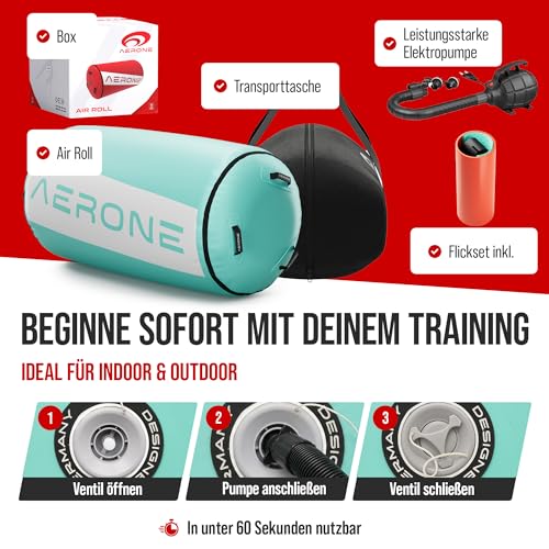 AERONE Air Roll Aufblasbare Turnrolle inkl. Pumpe & Tasche Größe wählen