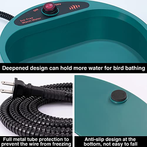 Mewtogo Heated Bird Bath, 68 Oz Bird Baths For Outdoors 100W Deep Birdbath Heater Bird Water Feeder For Winter Garden Deck Yard Animals Wild Bird Pet Dogs Drink Water #TOP1
