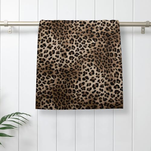 Image of Brown Leopard Print Kitchen Towels Cheetah Print Decor Animal Skin Print Cheetah Dish Towels, 16x24 Inch Farmhouse Holiday Decoration Absorbent Hand Towels for Kitchen Drying Set of 2