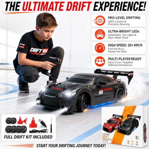 FLYTEK Skid RC Drift Car 4x4, Red, Ages 8+ BLACK - Image 4