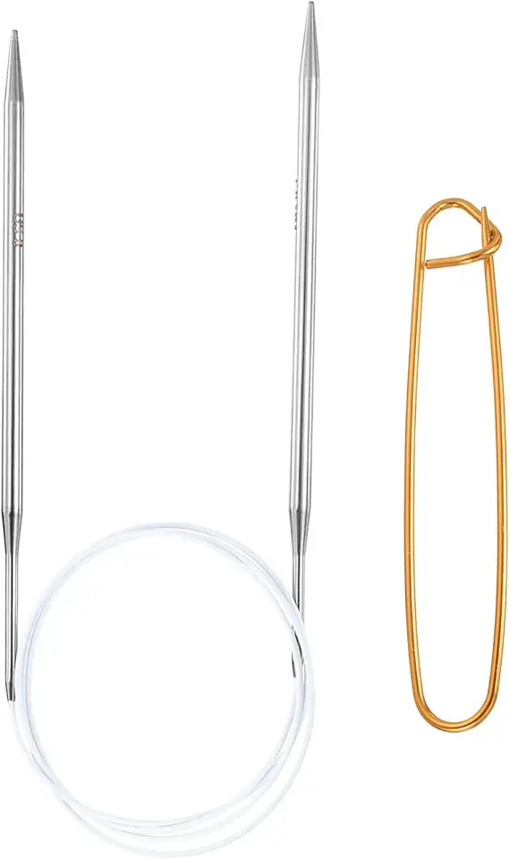 Generic Agulhas de tricô circulares de aço inoxidável de 101,6 cm, agulhas de tricô de 8/5 mm, 15 cm com suporte de ponto de tricô para tricô rápido, ponta a ponta, cachecóis, colares