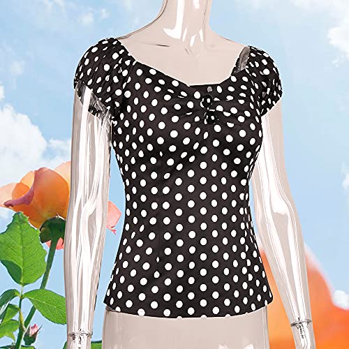 Image of YARN & INK Women's Rockabilly Tops 1950s Pinup Shirt Casual Off Shoulder Vintage Blouse