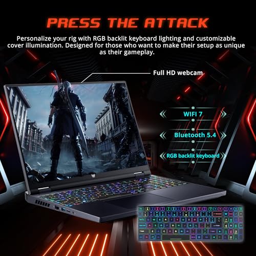 Image of Acer Predator 16 AI 16 inch WQXGA Gaming Laptop, Intel Core Ultra 9-275HX, Geforce RTX 5090, 32GB RAM, 2TB Storage(1TB SSD+1TB Docking Station Set), Per-Key RGB Keyboard, Wi-Fi 7, Win11 Pro, Black
