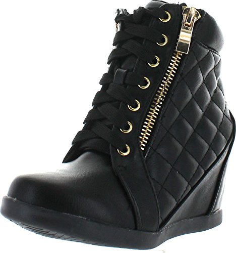 Link Gladys-25K Children Girl's Comfort Hidden Wedge Lace Up Quilted Sneakers