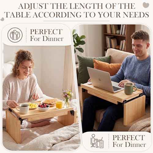 Image of Ripeng 40.2 x 11.8 x 7.9 Inch Extra Large Bed Table Tray for Two with Folding Legs, One Piece, Foldable Dual Use Bamboo Couple Bed Serving Tray for Eating, Working, Laptop, TV, Desk, Coffee Tea Snack