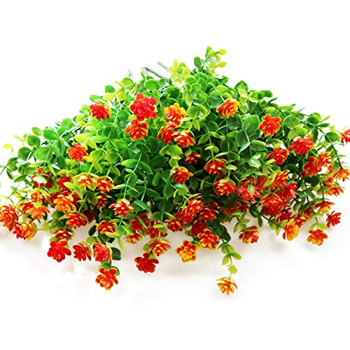 Yosichy 6 Bundles Artificial Flowers Fall Autumn Outdoor Fake Uv Resistant Plants Faux Plastic Greenery Shrubs For Outside Hanging Planter Home Kitchen Office Wedding Garden Decor(Orange Red) #TOP1