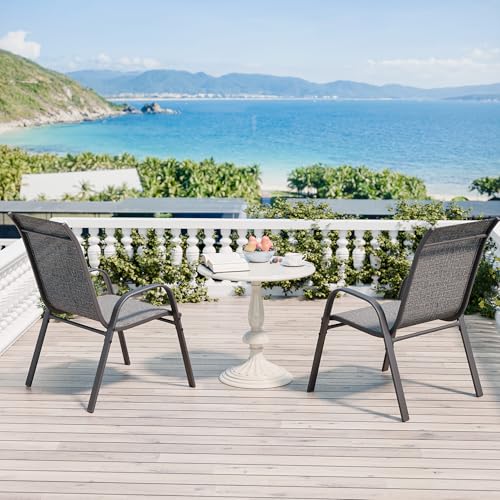 Image of Betterhood Patio Chairs Set of 2, Stackable Outdoor Dining Chairs Set with Breathable Seat Fabric, All-Weather Powder-Coated Metal Frame for Deck, Pool Side and Backyard, 350LBS Capacity (Grey)
