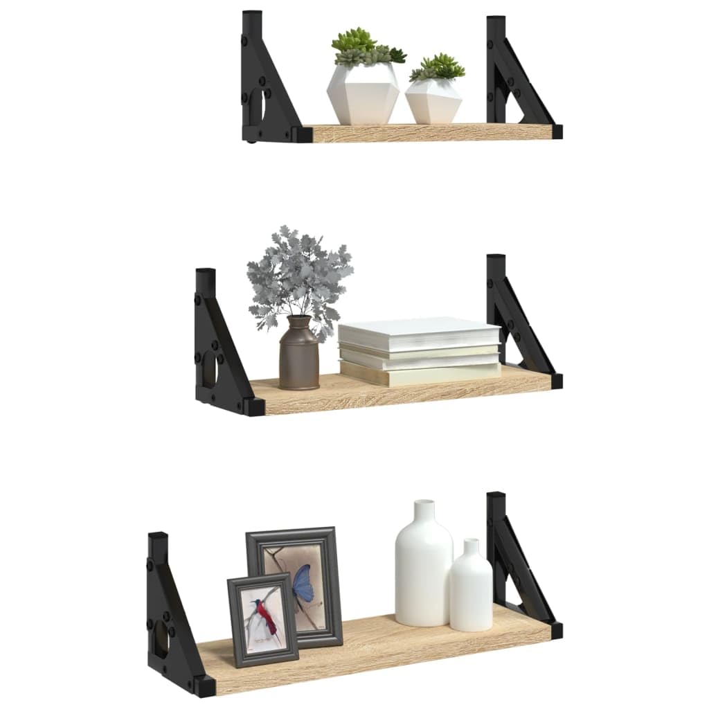 Set di 3 mensole da parete in legno di rovere Sonoma, mensole sospese, mensole sospese, per soggiorno, camera da letto, cucina, salvaspazio, con supporto stabile, ideale per ordine e
