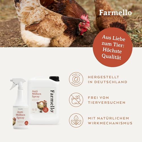 Farmello Anti Milbenspray Hühner 1l - Hochwirksamer Sofortschutz gegen Milben & Parasiten als Kontakt- & Umgebungsspray - Zur Vorbeugung & bei akutem Befall