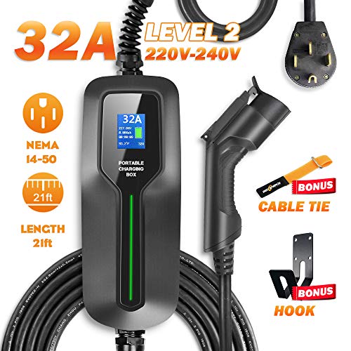 BESENERGY 32 Amp EV Charger Level 2, NEMA14-50 220V-240V Upgraded Portable EV Charging
