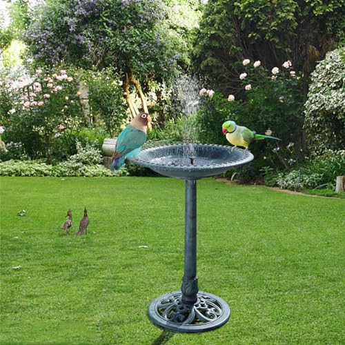 Binager Bird Bath with Solar Fountain for Outsides Garden, 24 Inch Height Green Birdbath with Solar Powered Water Fountain BirdBath for Outdoor Pool Yard Hotel Landscape Decor